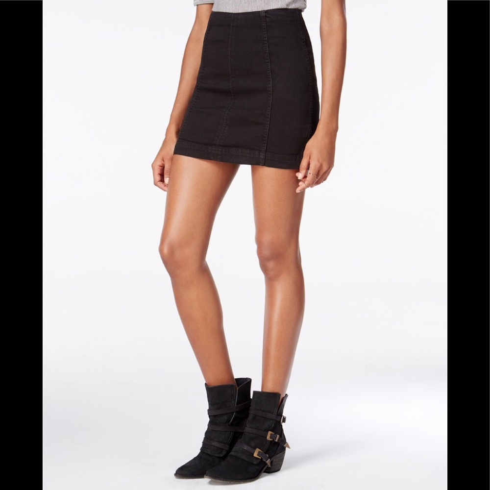 Free people black denim mini skirt, size 6